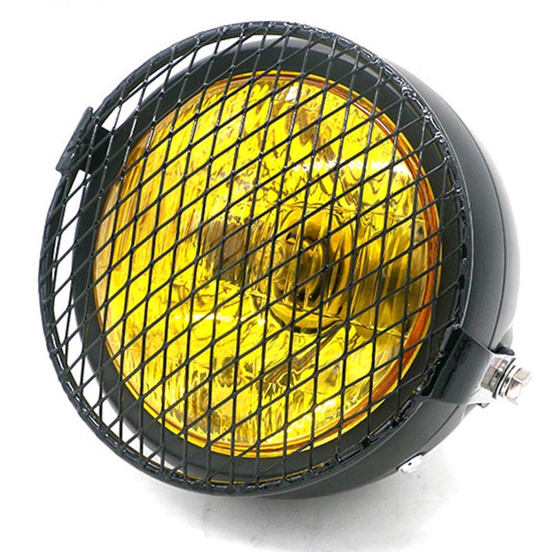 YIBO Vintage Motorcycle Headlight Cafe Racer Head Light Decorative Lights Modified Motorbiker Vintage Head Light With Grill Cover (Amber Lens+ Diamond Mesh) - Image 1